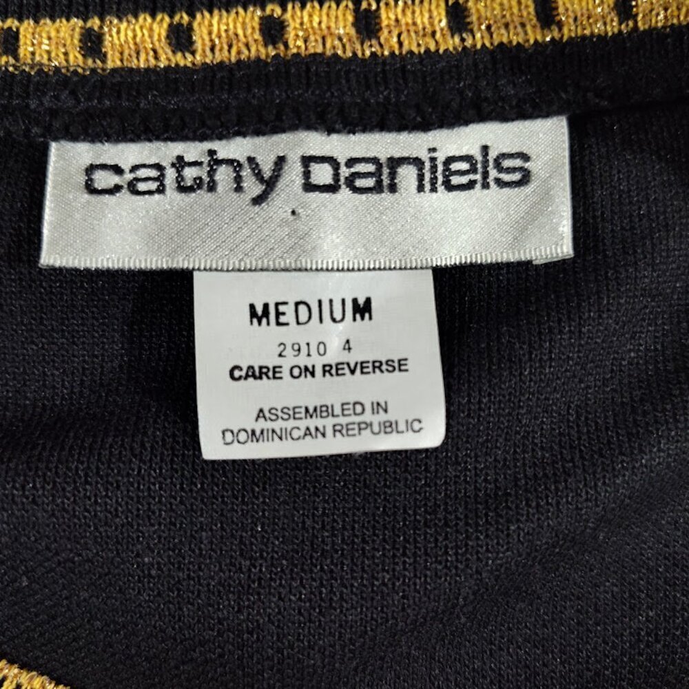 Cathy Daniels Long Sleeve Black W/Gold Trim Medium Blouse with Shoulder Pads NWT - Picture 7 of 10